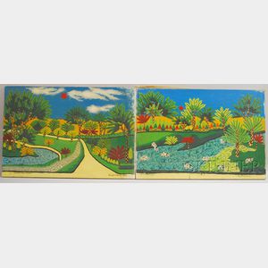 Sold at Auction: LOUIS COMFORT TIFFANY LANDSCAPE WITH FOOTBRIDGE Vintage  Poster