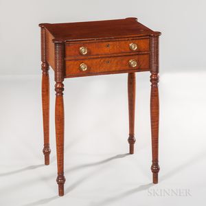 Mahogany and Tiger Maple and Bird's-eye Maple Veneer Two-drawer Stand