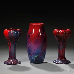 Three Doulton Flambe Sung Ware Vases