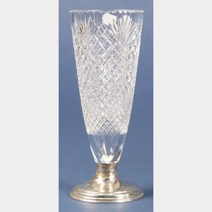 Hawkes Colorless Cut Glass and Weighted Silver Footed Trumpet Vase