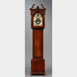 Chippendale Carved Mahogany and Mahogany Veneer Tall Case Clock