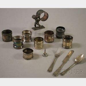 Group of Silver and Silver Plated Napkin Rings and Other Material