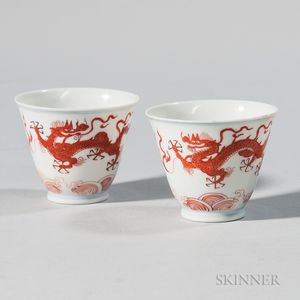 Near Pair of Iron Red "Dragon" Cups