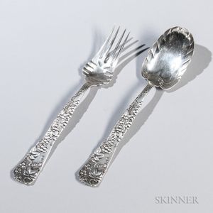 Tiffany & Co. "Vine" Pattern Sterling Silver Serving Spoon and Fork