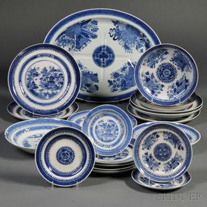 Assembled Group of Blue and White Chinese Export Porcelain Tableware