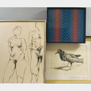 Three Framed Works on Paper: Dalia Ramanauskas (American, b. 1936),Portrait of a Crow