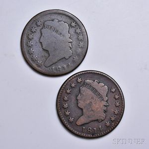 Two 1814 Classic Head Large Cents