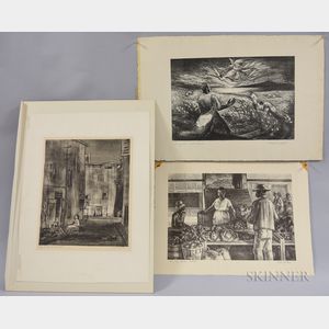 Three Unframed Lithographs: Andrée Ruellan (American, 1905-2006),City Market, Charleston