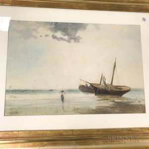 Carlo Corsetti (Italian, 1825-1903) Shore Scene with a Beached Boat.
