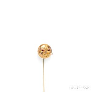 Whimsical Antique 14kt Gold "Man-in-the-Moon" Stickpin