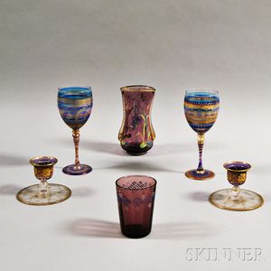 Six Painted and Enameled Glass Vessels