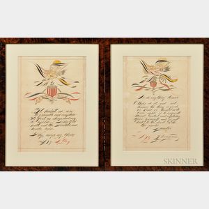 Two Framed Patriotic Calligraphy Drawings