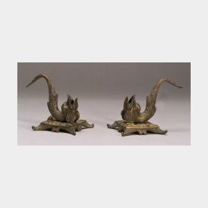 Pair of Bronze Dolphin-form Candlesticks