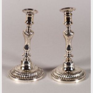 Pair of Silvered Brass Candlesticks