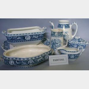 Sixteen Wedgwood Blue and White Ivanhoe Pattern Serving Pieces