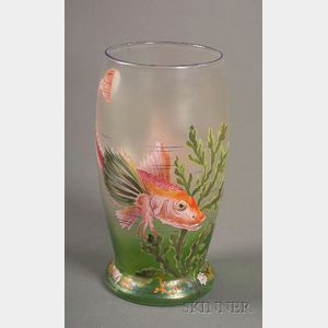 French Enamel Decorated Glass Vase