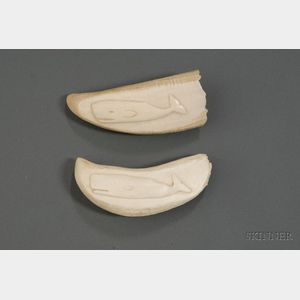 Two Relief Carved Whale's Teeth