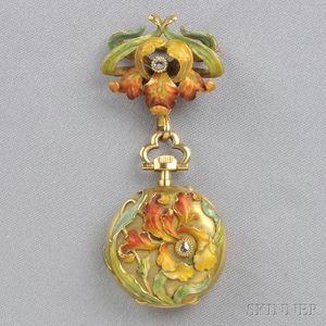 Art Nouveau 18kt Gold and Enamel Pendant Watch, L. Gallopin & Cie.
