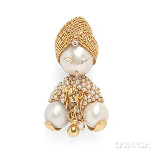 18kt Gold, Mabe Pearl, and Diamond Figural Brooch
