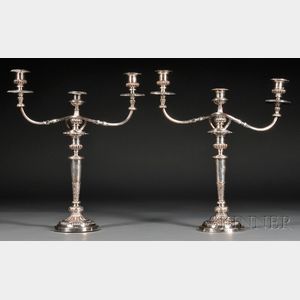Pair of Silver-plated Three-arm Candelabra