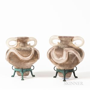 Pair of Luigi Mellara Scavo Glass Amphorae