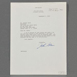 Glenn, John (b. 1921) Typed Letter Signed, 7 September 1972.