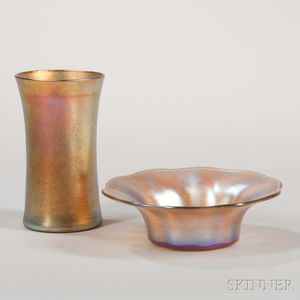 Tiffany Gold Favrile Vase and Bowl