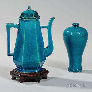 Two Turquoise-glazed Porcelain Items