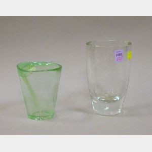 Kosta Boda Opalescent Green Glass Vase and a Scandinavian Colorless Etched Crystal Vase.