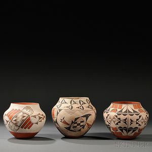 Three Acoma Polychrome Pottery Jars