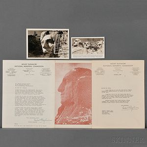 Borglum, Gutzon (1867-1941) Three Typed Letters Signed and Two Signed Picture Postcards.