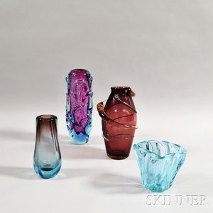 Four Colored Art Glass Vases
