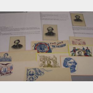 Carte de Visites of Confederate Generals Braxton Bragg, Albert Johnston and Earl Van Dorn and Eight Civil War Era Patriotic Envelopes.