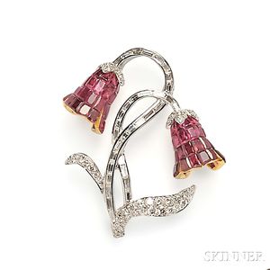 18kt Bicolor Gold, Ruby, and Diamond Brooch