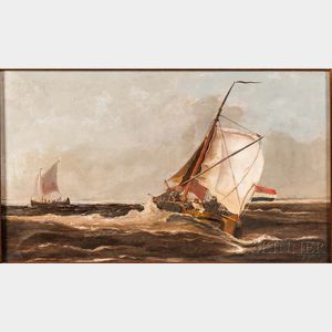 Johannes Frederick (John II) Hulk (Dutch, 1855-1913) Fishing Ketches in Rough Seas