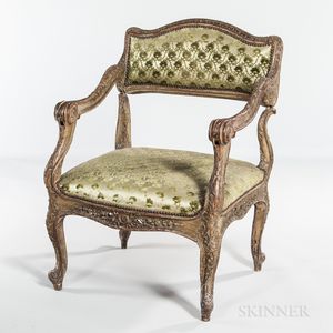 Carved and Painted Upholstered Walnut Prie-dieu