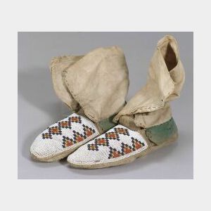 Northern Plains Beaded Hide and Cloth Moccasins