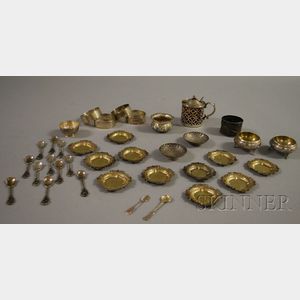 Approximately Twenty-four Small Silver Salts, Salt Spoons, and Nut Dishes