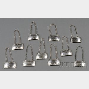 Set of Ten Stieff for Colonial Williamsburg Sterling Bottle Tickets