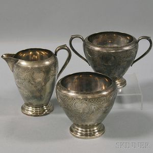 Sterling Silver Creamer, Two-handled Sugar, and Waste Bowl Set