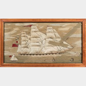 Large Woolwork Picture of the British Sailing Ship Amelia