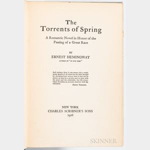 Hemingway, Ernest (1899-1961),Torrents of Spring.