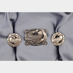Sterling Silver Dove Brooch and Earclips, Georg Jensen