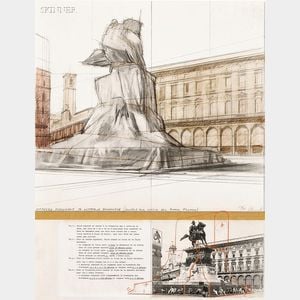 Christo (American, b. 1935) and Jeanne-Claude (American, 1935-2009) Two Images: Plates 1 and 7 from WRAPPED MONUMENT TO VITTORIO EMA...