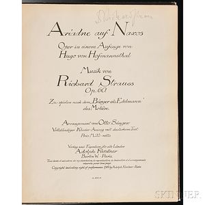 Strauss, Richard (1864-1949) Ariadne auf Naxos , Signed.