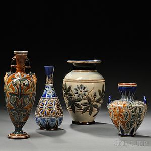 Four Doulton Lambeth Stoneware Vases