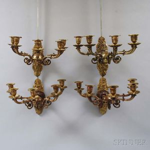Set of Four Cast Brass Five-light Wall Sconces