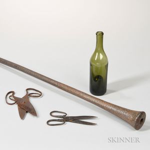 Two Pairs of 19th Century Glassblowing Shears or Nippers and an Early Wrought Iron Blowpipe
