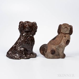 Two Sewer Tile Pottery Spaniels