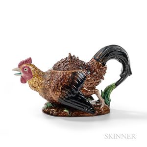 George Jones Majolica Running Rooster Teapot and Cover